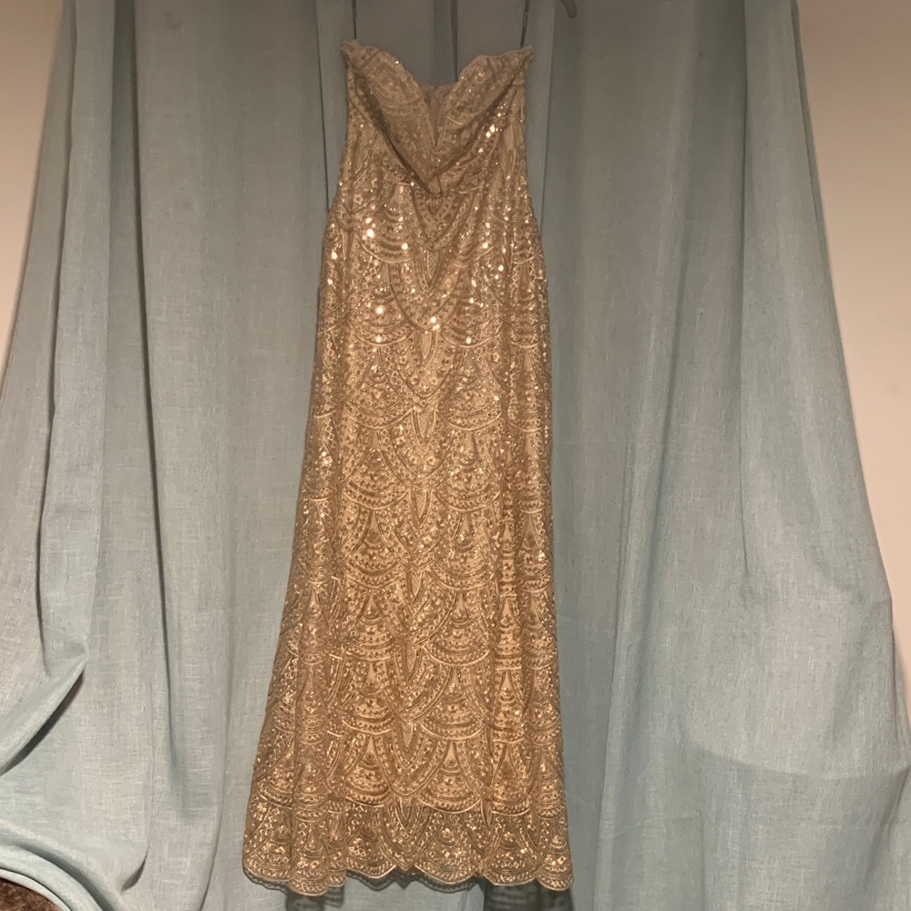 Strapless Gold Sequin Evening Gown